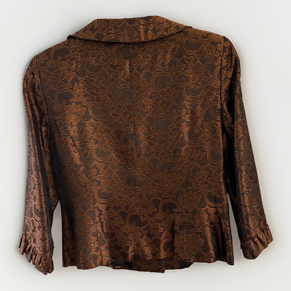 Maggy London Vintage Copper Floral Lace Ruffle Blazer Jacket Size 8 USA Made EUC - Picture 4 of 8